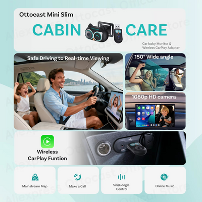 מתאם טיפוח קבינה אלחוטי CarPlay עם מצלמת HD לרכב – פתרון חכם ובטיחותי להורים בדרכים
